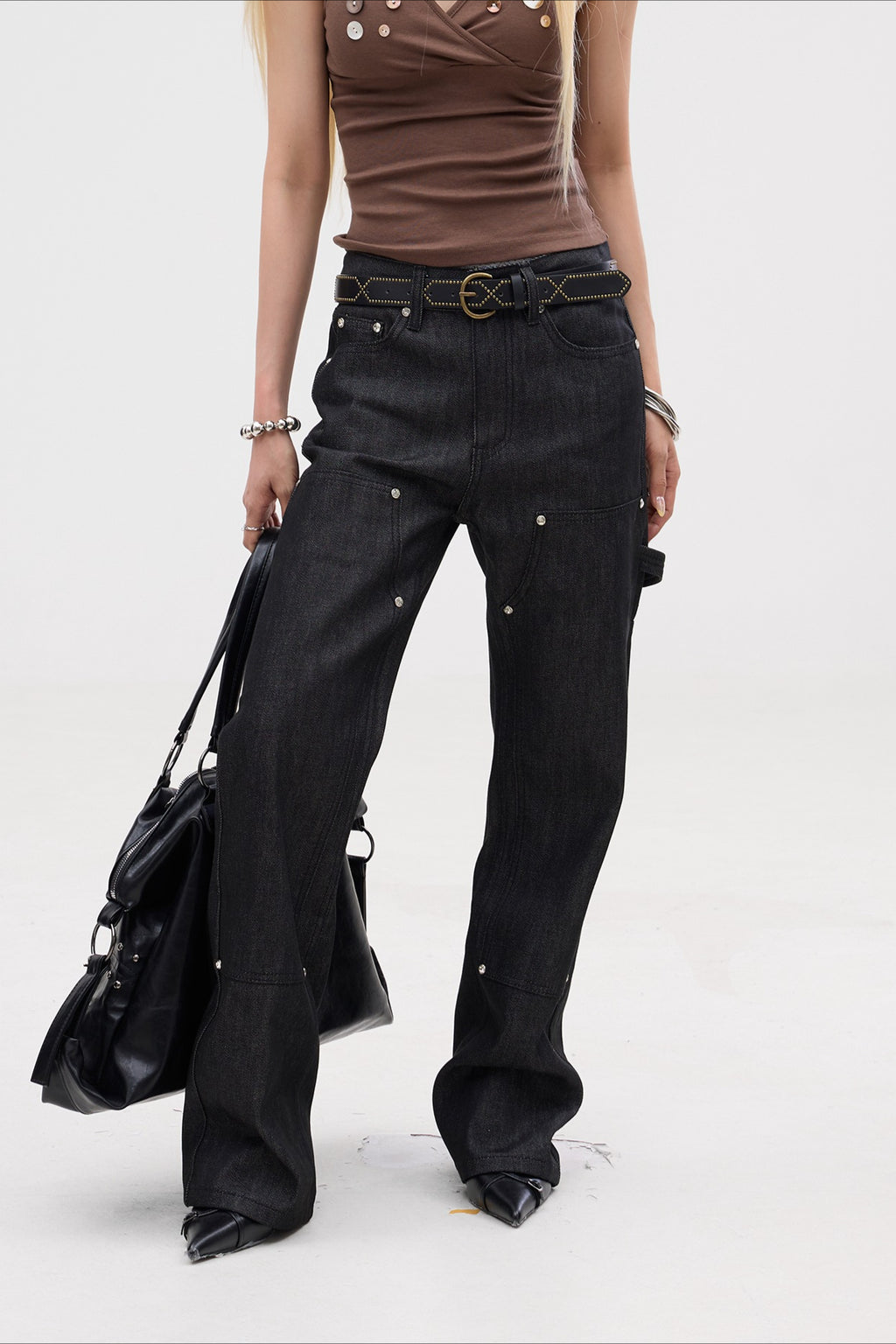 Rhinestone Raw Denim Low Rise Flare Jeans