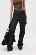 Rhinestone Raw Denim Low Rise Flare Jeans