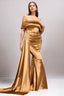 Solid Satin Off-Shoulder Strapless High Waist Formal Dress