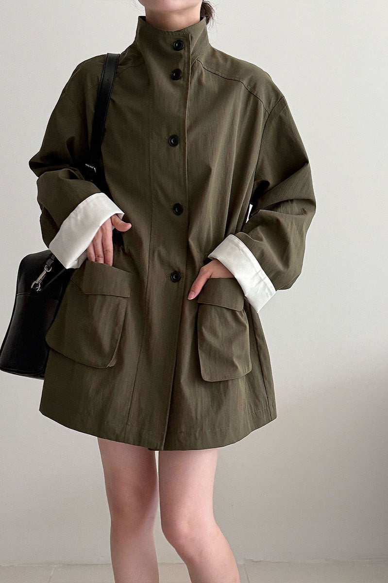 Pocketed Loose Drawstring Trench Coat Main image