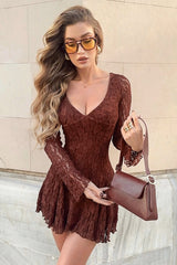 Elegant V Neck Bodycon Lace Dress