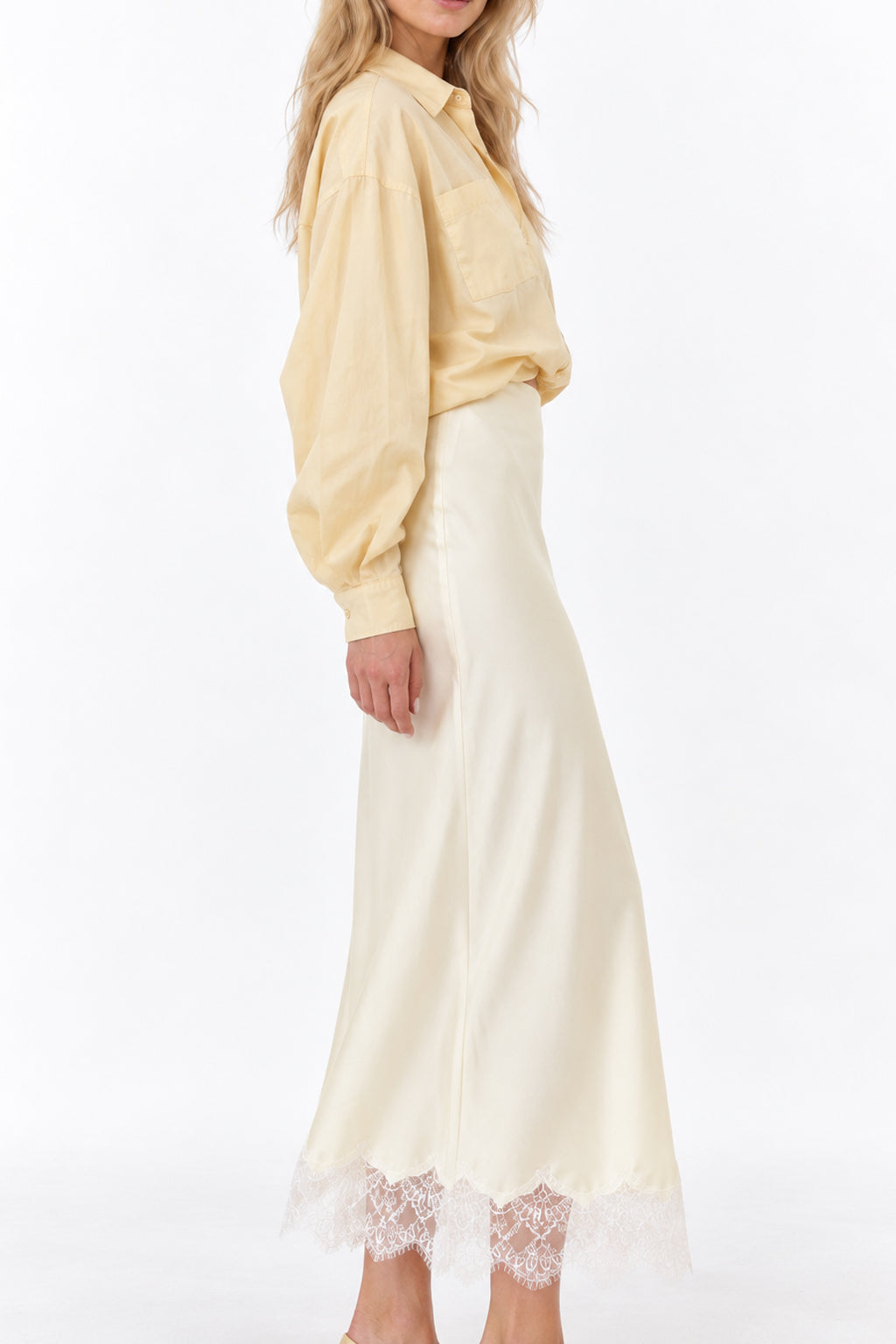 Lace-Trim Straight Maxi Skirt