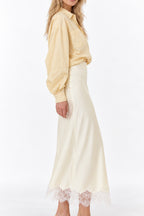 Lace-Trim Straight Maxi Skirt