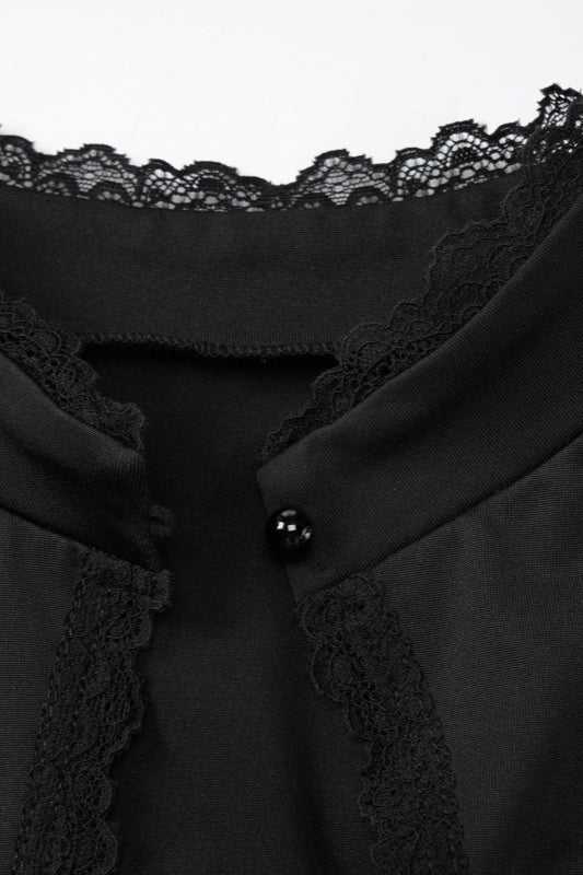 Sexy Cutout Lace Trim Fitted Crop Top