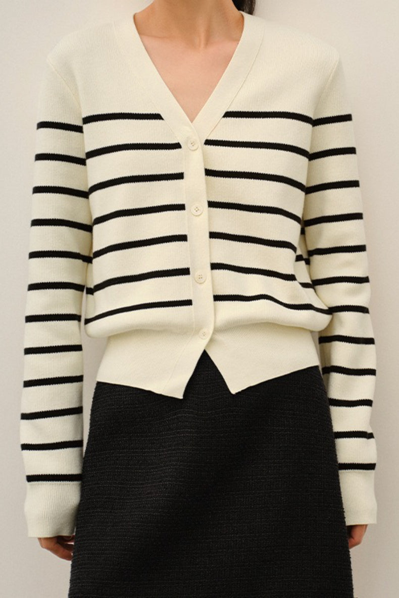 V Neck Stripe Knit Cardigan Secondary image