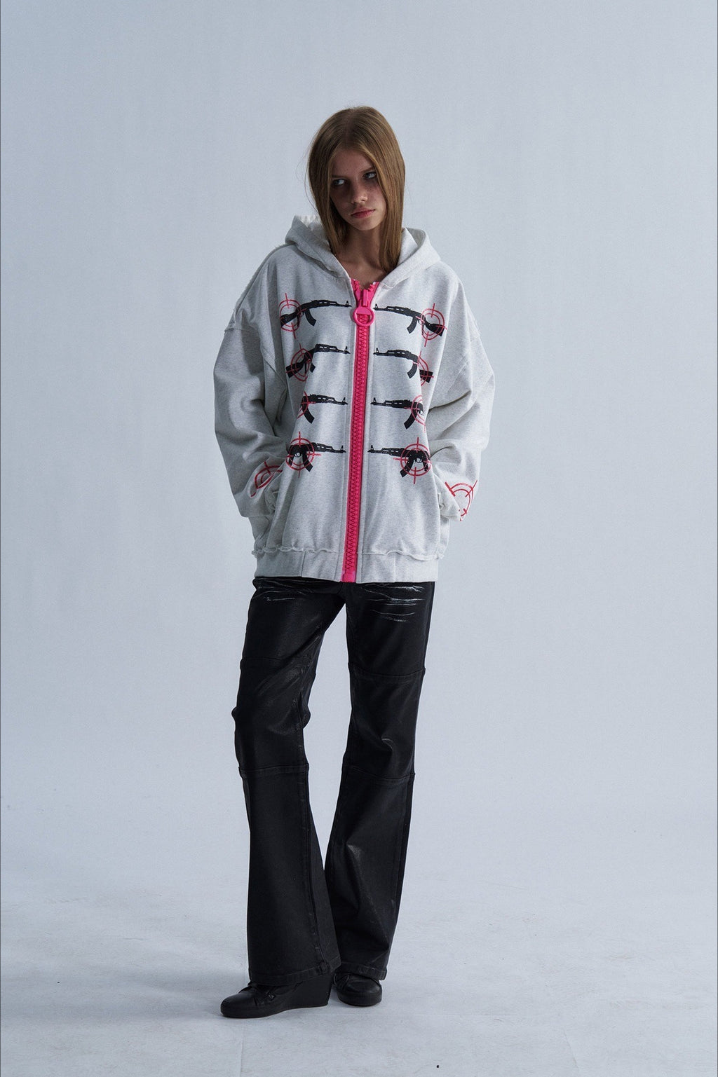 Glitter Gun Graphic Oversized Zip Hoodie