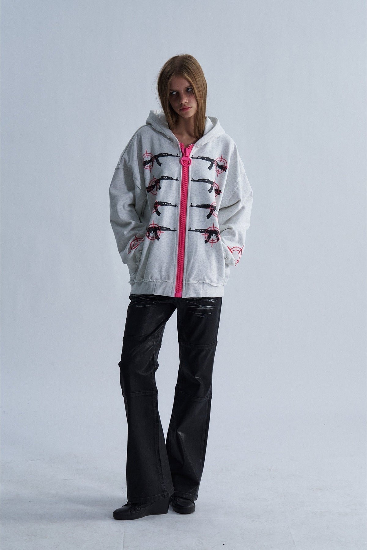 Glitter Gun Graphic Oversized Zip Hoodie