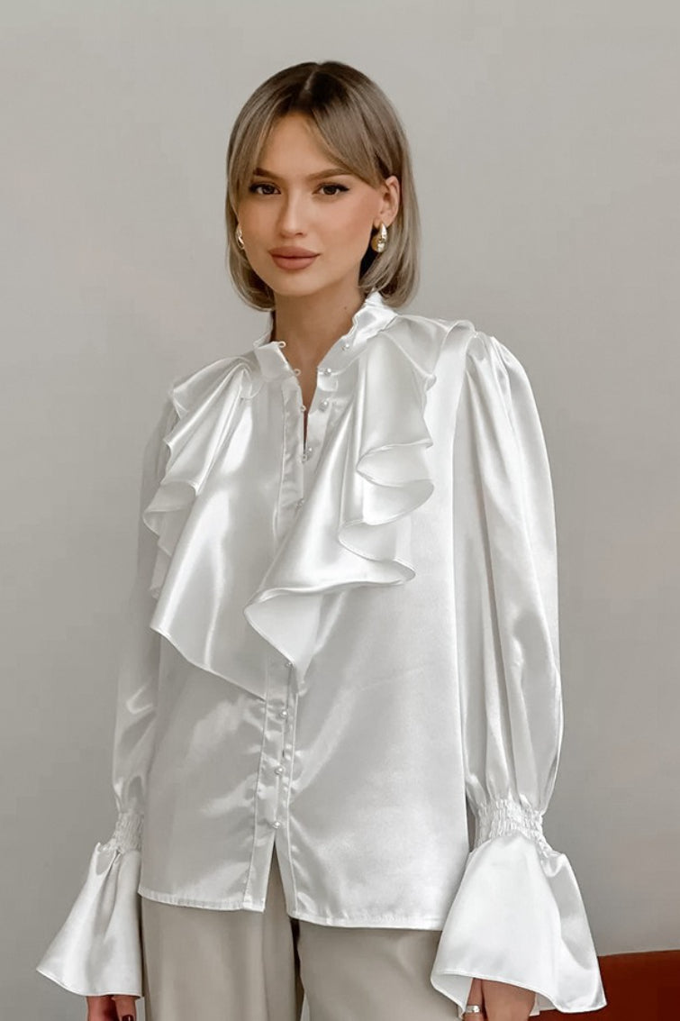 Satin Flare Sleeve Button Blouse Main image