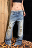 Leopard Patch Distressed Low Rise Jeans
