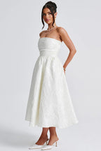 Solid Jacquard Strapless A-Line Party Dress
