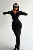 Slim-Fit Solid Color Party Dress