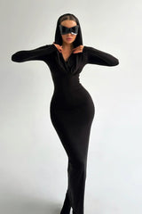 Slim-Fit Solid Color Party Dress