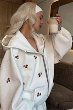 Cherry Print Zip Up Hoodie