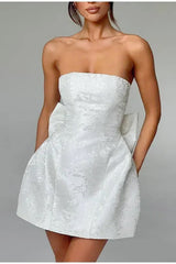 Strapless Jacquard Bow Birthday Dress