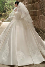 Strapless Satin Cathedral Train Wedding Dress