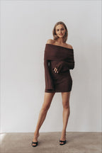 Off-Shoulder Long-Sleeve Bodycon Mini Sweater Dress