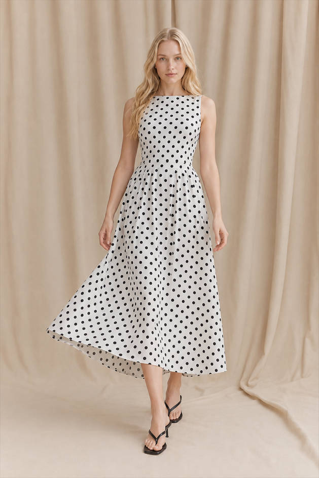 Chic Polka Dot Sleeveless Maxi Dress