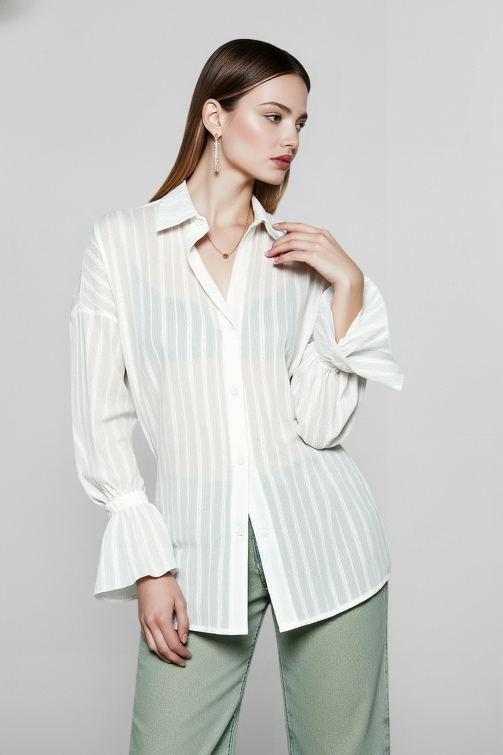 Raised Jacquard Flare Sleeve Blouse Secondary image