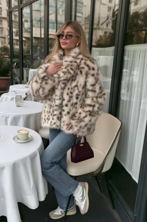 Faux Fur Leopard Pattern Coat