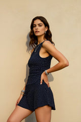 Black and White Polka Dot Sleeveless A-Line Mini Dress