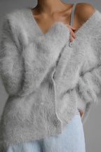 Faux Fur Blend V-Neck Cardigan S / Ivory