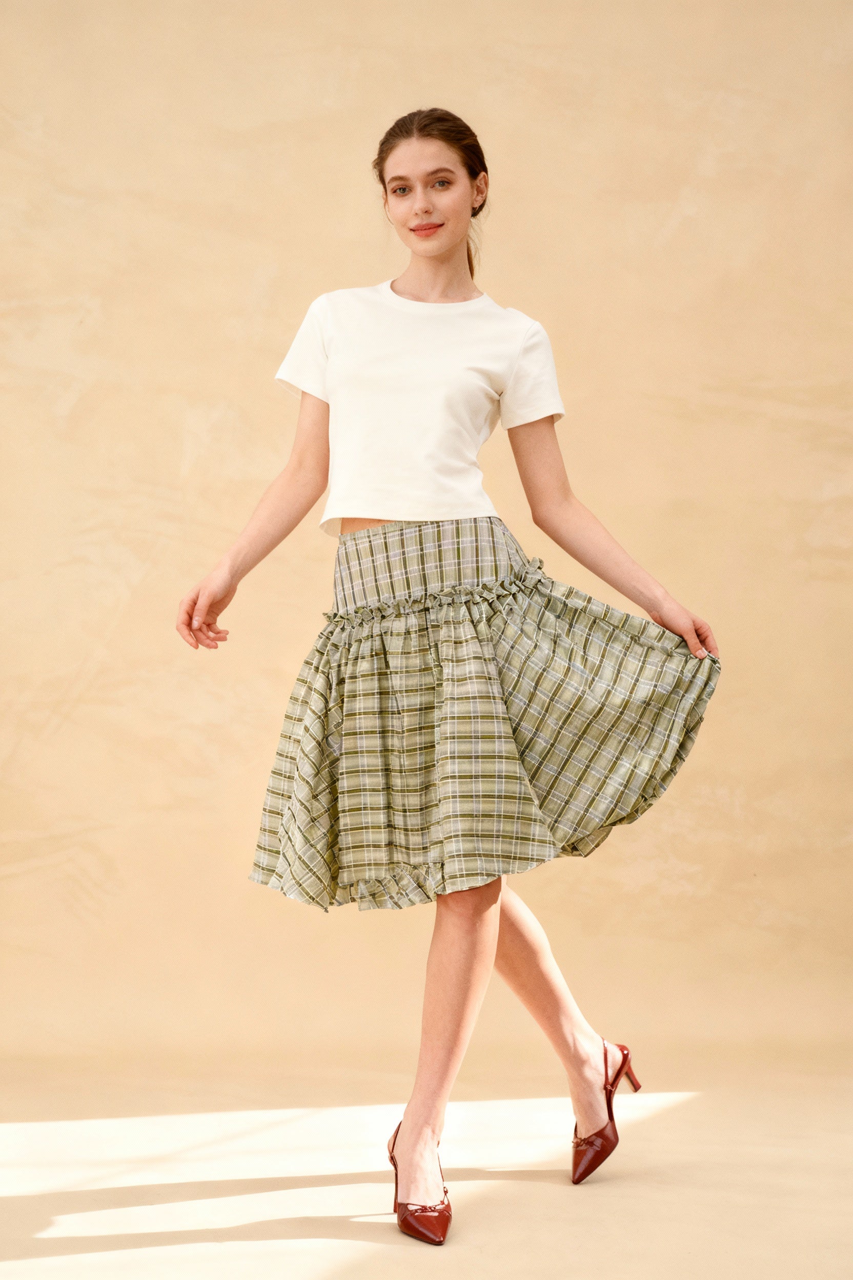 Plaid Tiered Ruffle A-line Skirt Main image