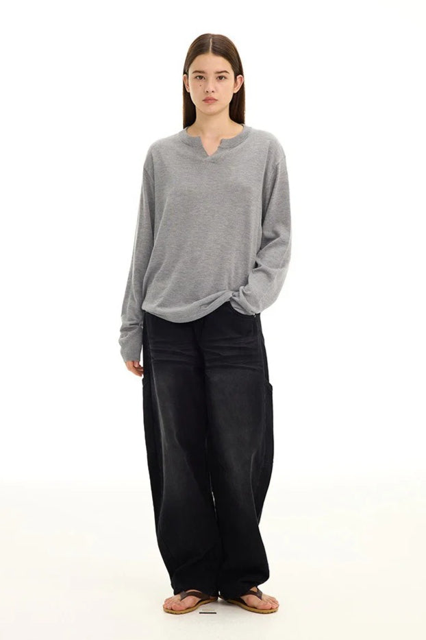 Tencel Wool V Neck Long Sleeve Top Secondary image