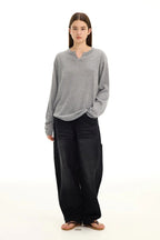 Tencel Wool V Neck Long Sleeve Top