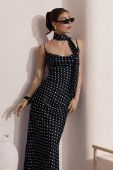 Draped Polka Dot Slip Dress
