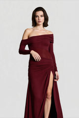 Slim Fit Round Neck Ruched Sheer Bodycon Formal Dress
