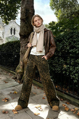 Wide Leg Leopard Print Women Y2K High Waisted Fashion Streetwear Retro Denim Baggy Casual Straight Jean