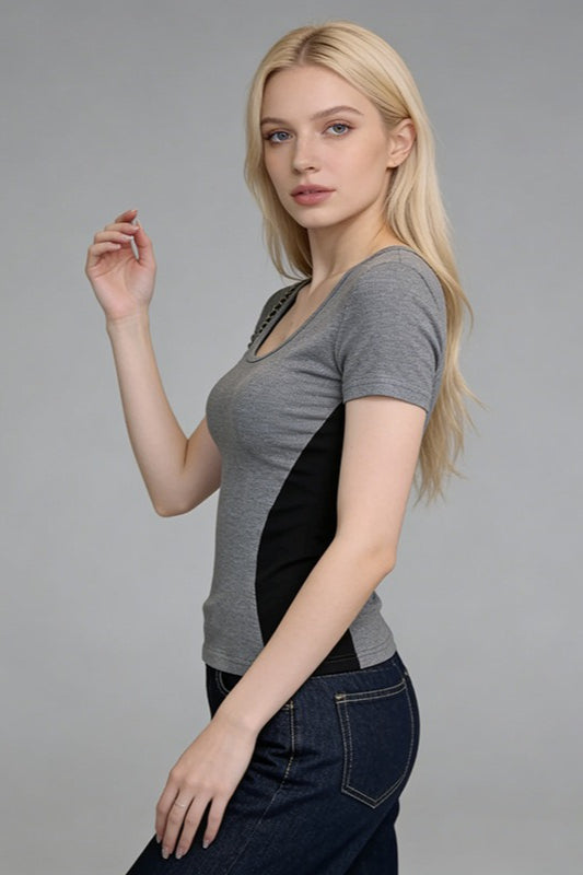 Color Block Fitted Crewneck T-Shirt Secondary image