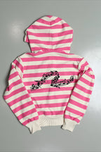 Pink Striped Graphic Zip Up Hoodie