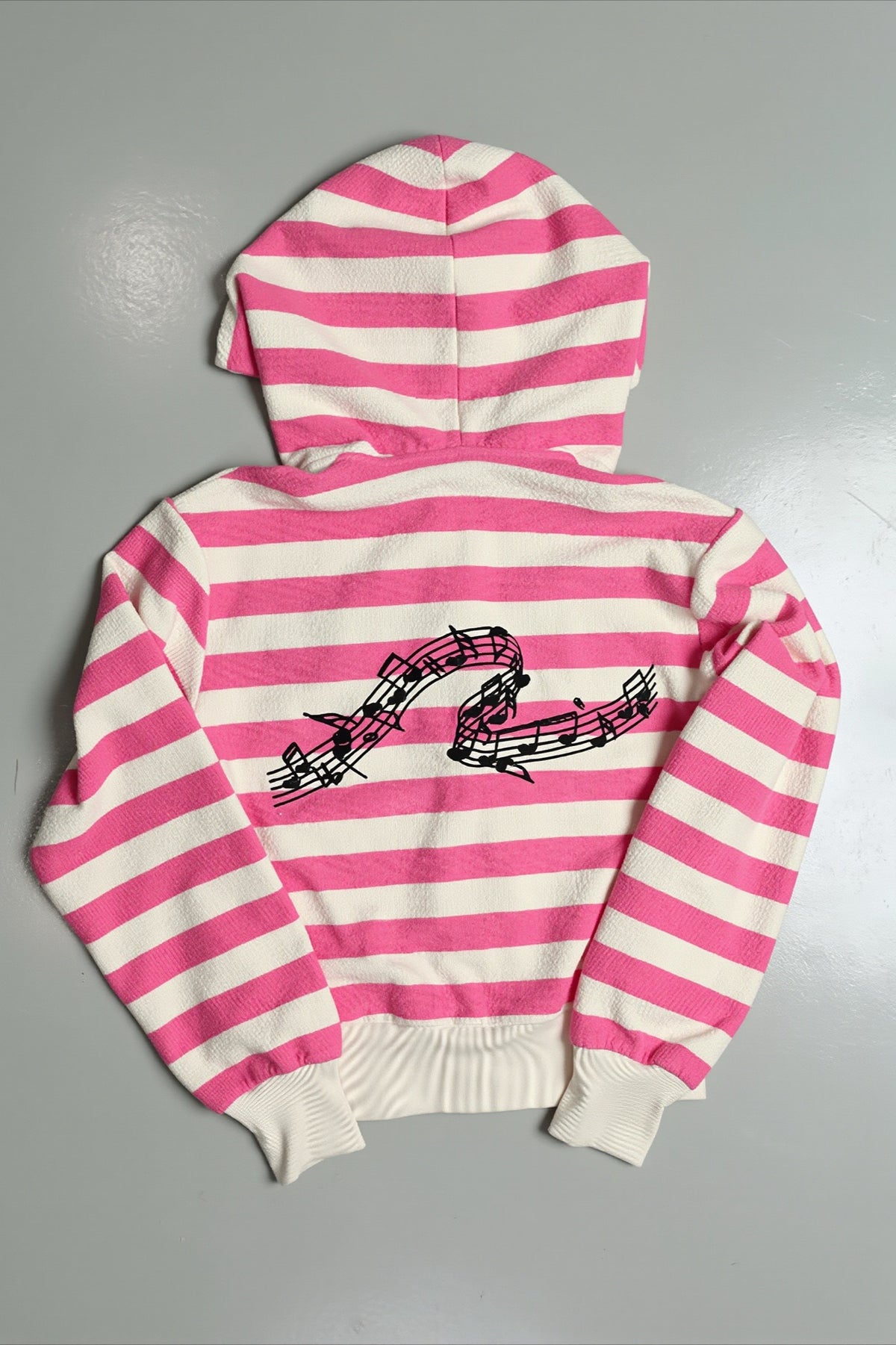 Pink Striped Graphic Zip Up Hoodie