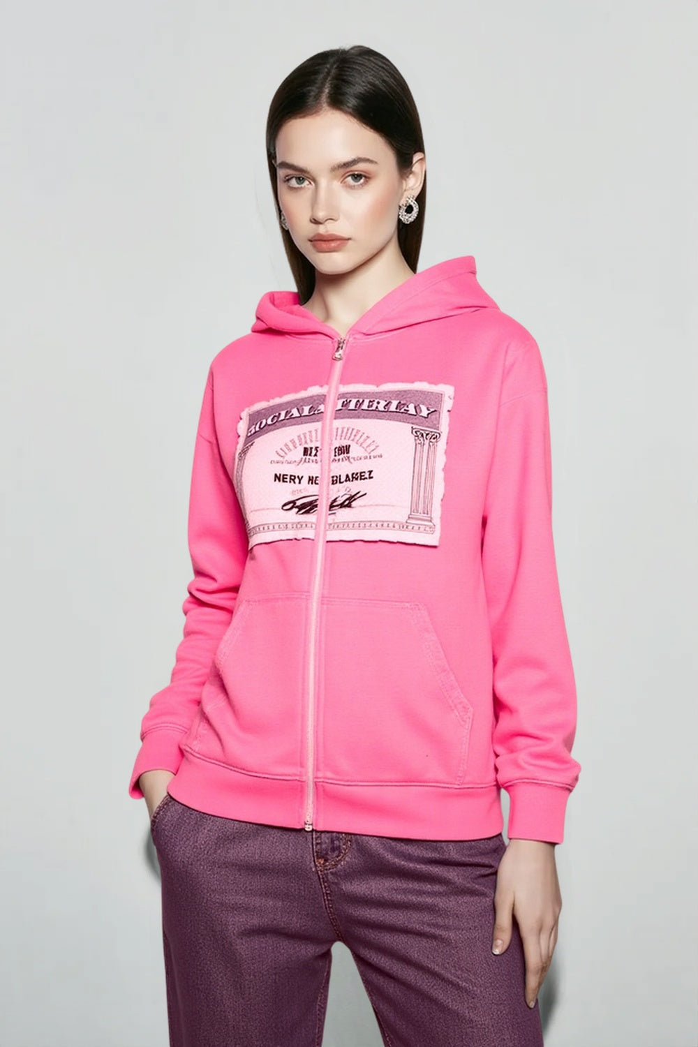 Printed Zip-Up Street Hoodie Secondary image
