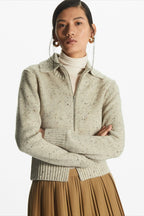 Wool Blend Short Open-Neck Cardigan