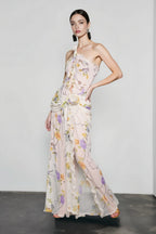 Halter Open Back Floral Sunset Vacation Dress