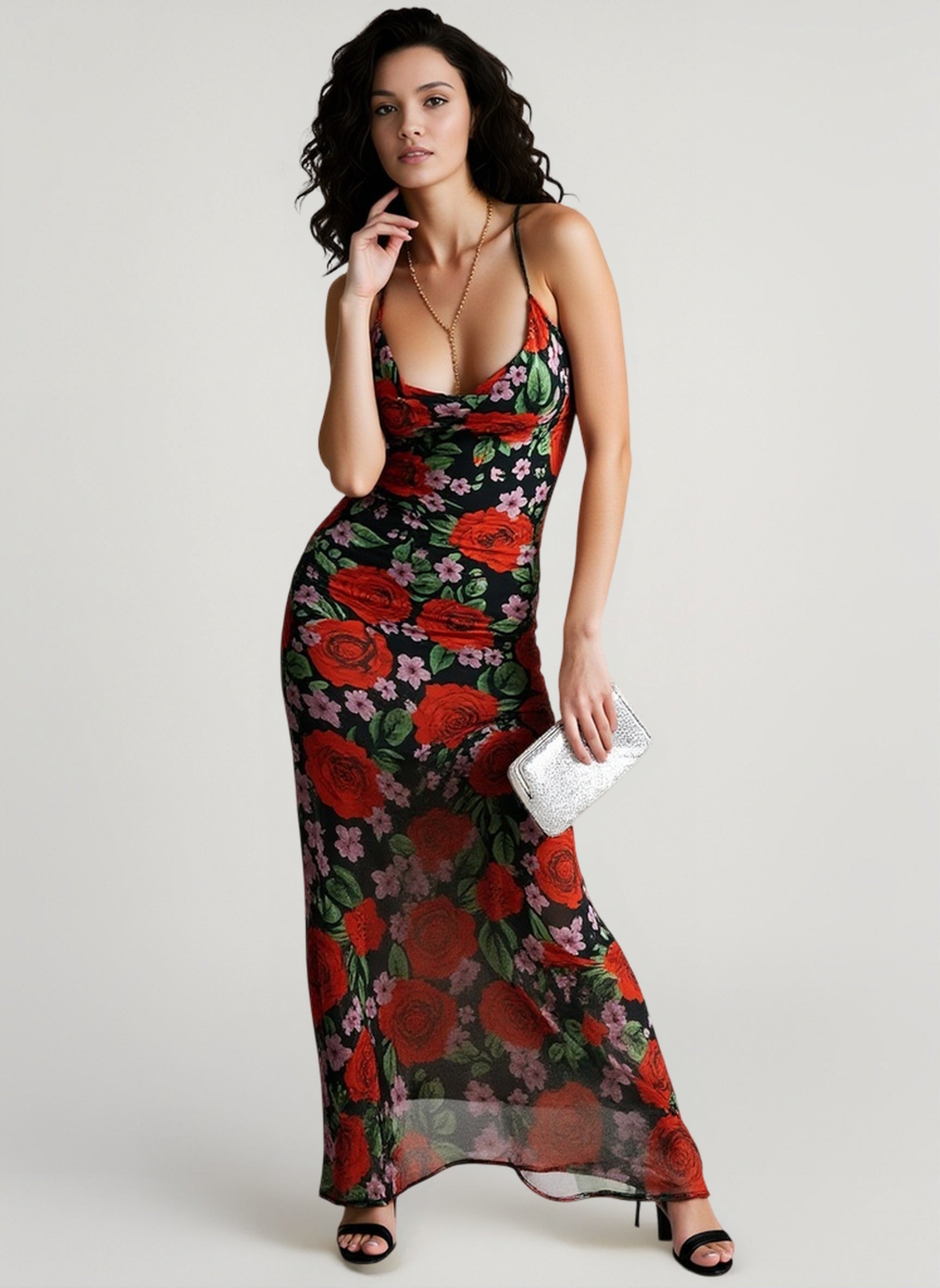 Printed V Neck Slim Fit Vacation Dress Main image