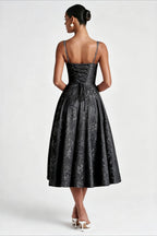 Jacquard Cami Backless Waist Cinched Midi Dress