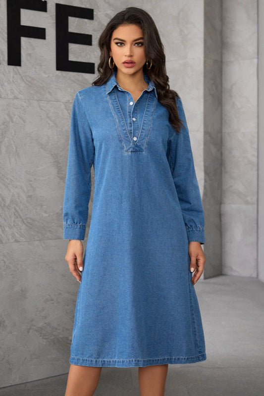 Vintage Collar Midi Denim Dress Secondary image