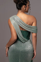 Sexy Strapless Backless Mesh Ribbon Bodycon Formal Dress