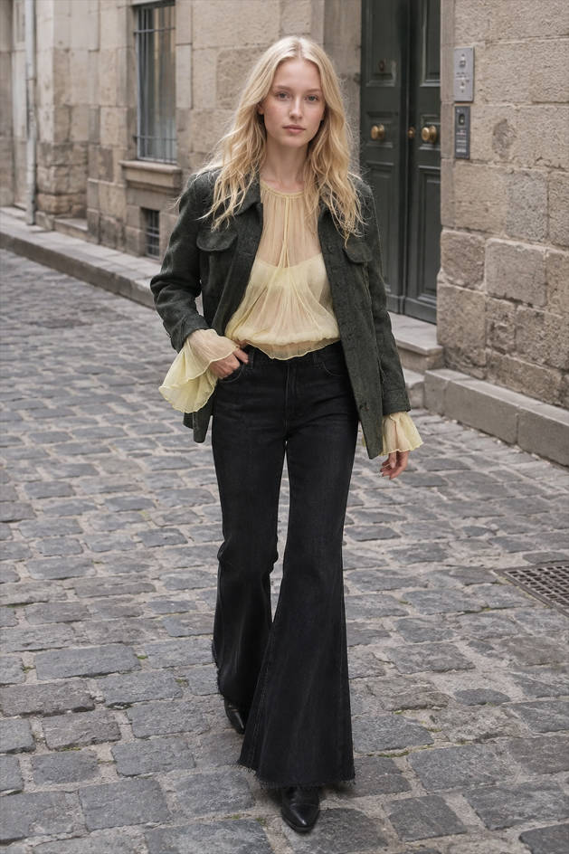 High Waist Patchwork Slim Flare Long Jeans