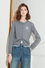Bow Print Knit Sweater Cardigan