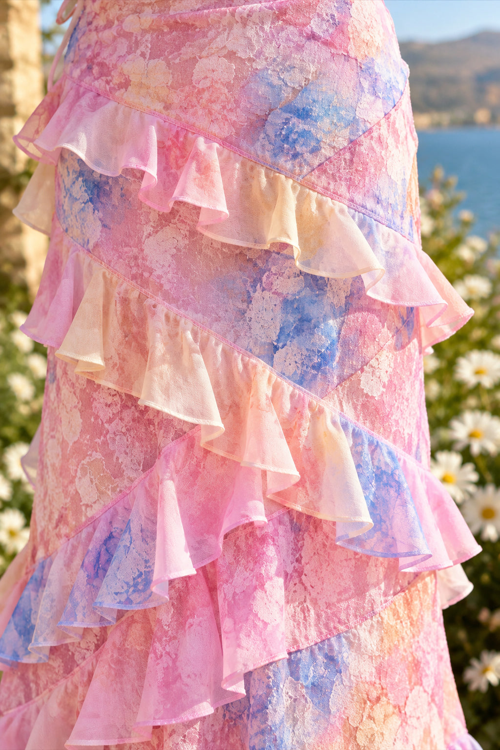 V Neck Ruffled Floral Print Vacation Dress