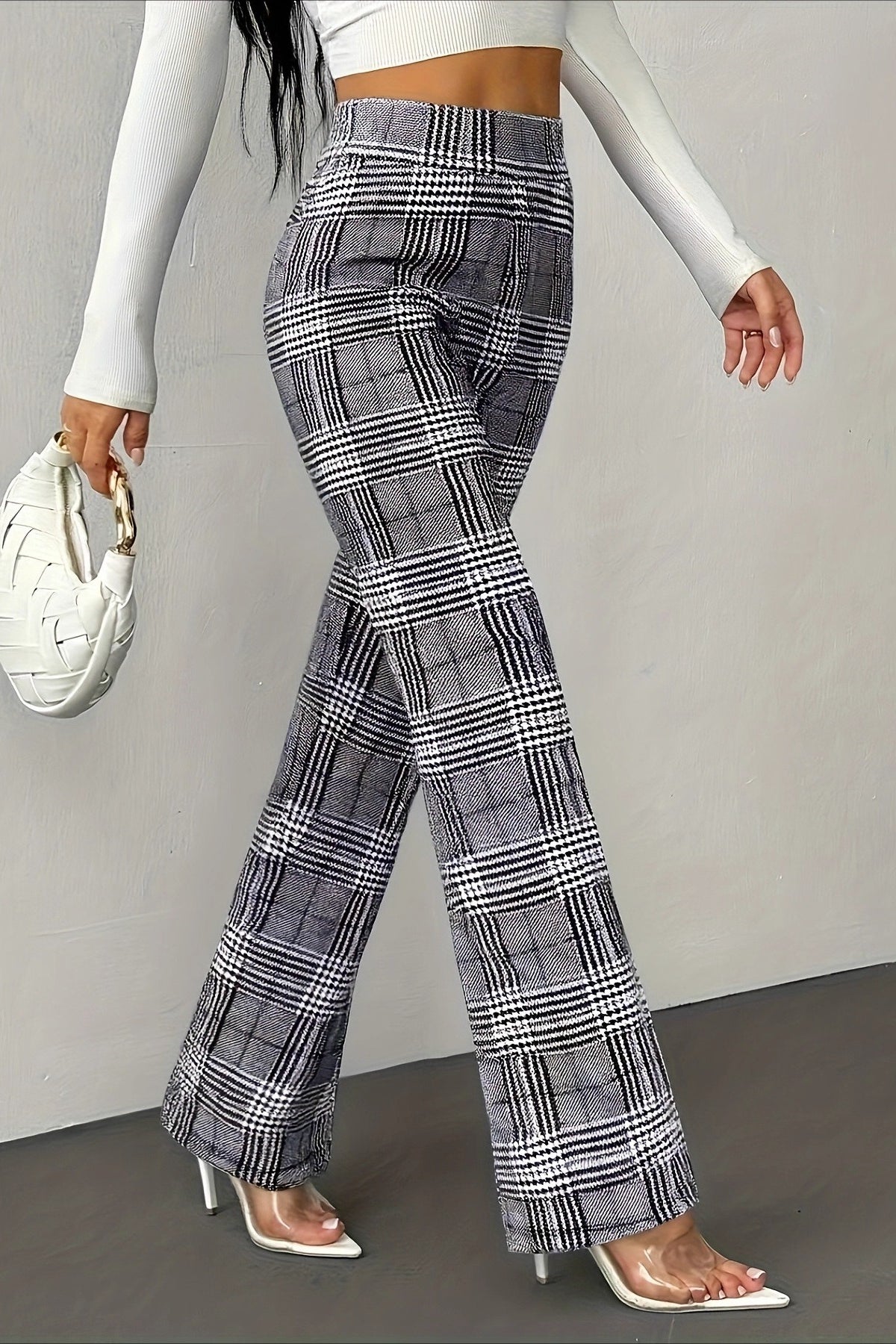 Houndstooth High Waist Slim Wool Wide Leg Pants Secondary image