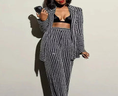 Striped Knitted Floor Pant Suit