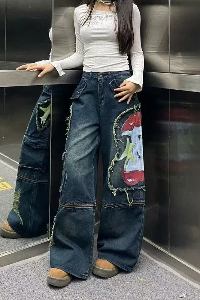 Graffiti Print Wide-Leg Jeans Main image
