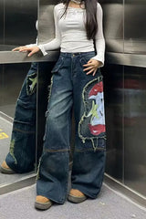 Graffiti Print Wide-Leg Jeans
