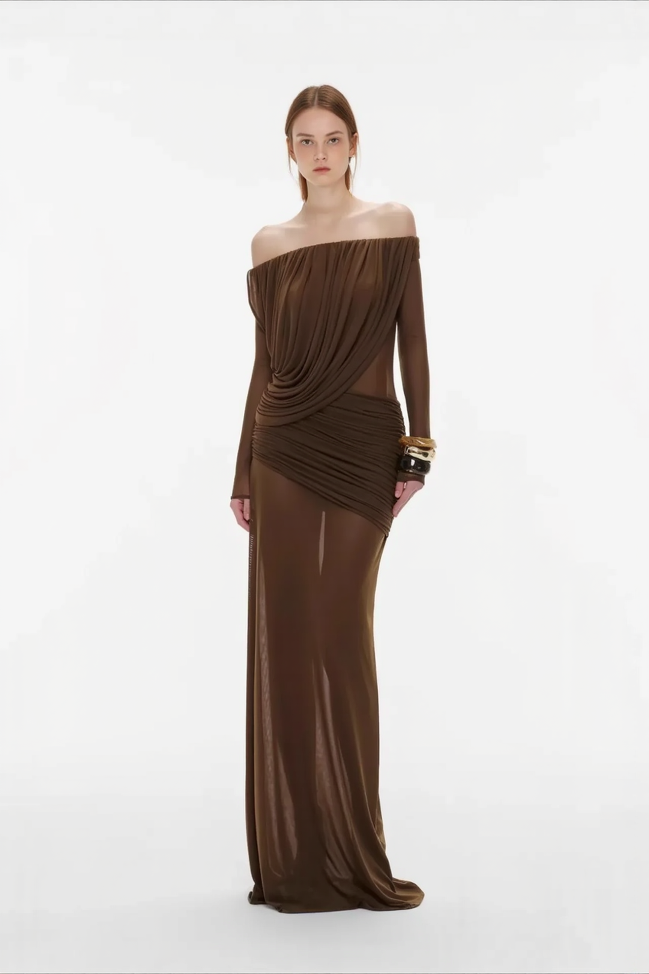 Mesh Off Shoulder Long Sleeve Slim Bodycon Dress Main image