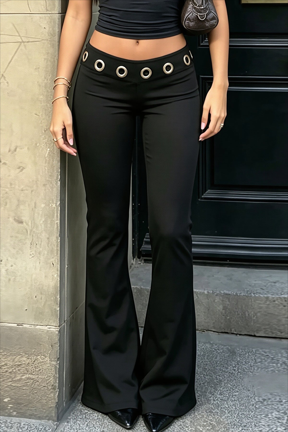 Metal Eyelet Waist Flared Pants Main image